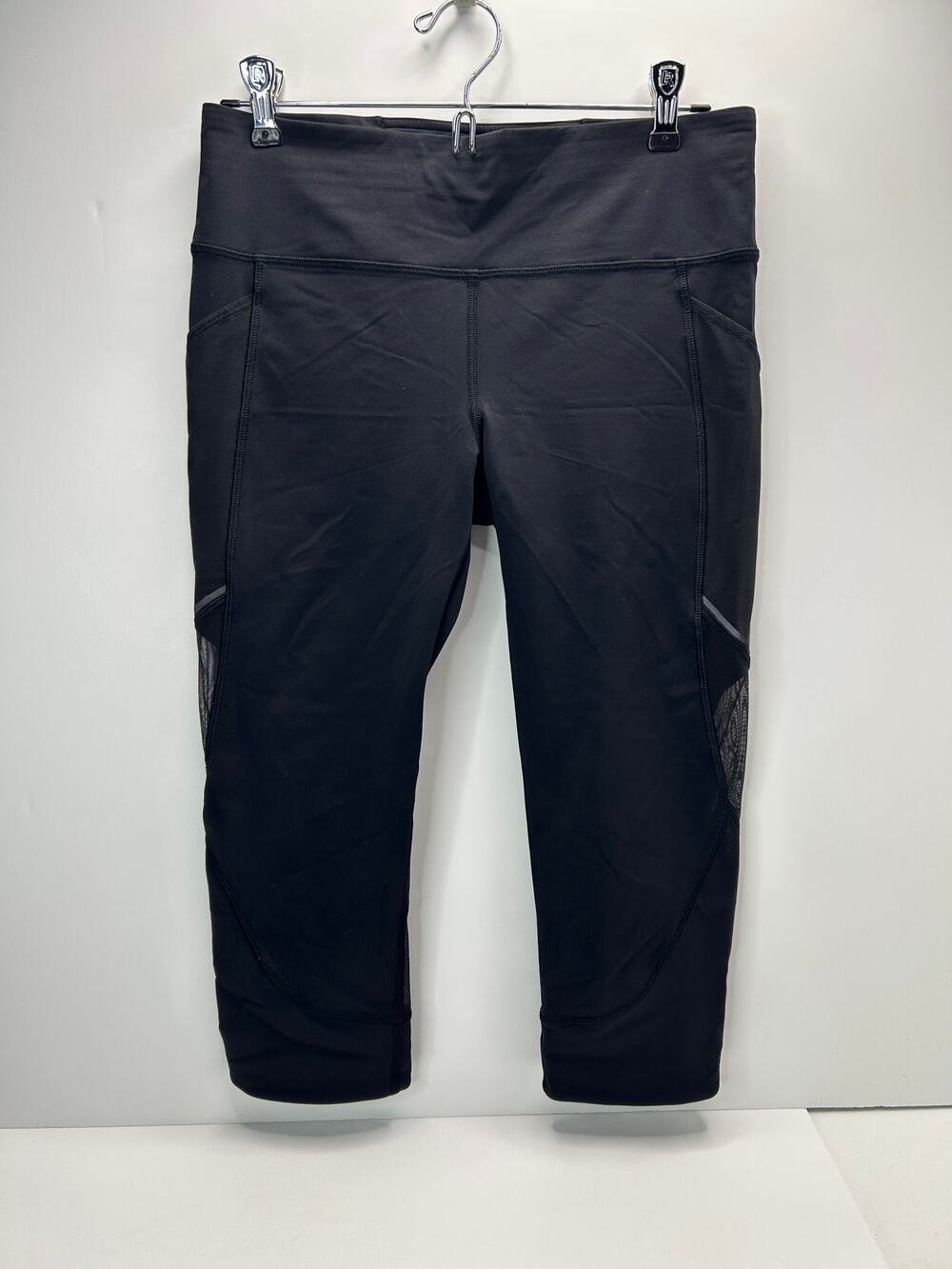 Lululemon Home Stretch Crop 19" Legging Mid Rise Mesh Panel Black Women's 8